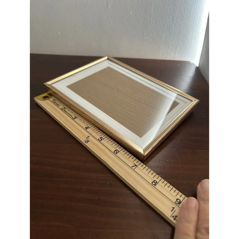 Vintage Gold Metal Picture Frame 5x7 Beaded Edge with 4x6 White Mat Tabletop